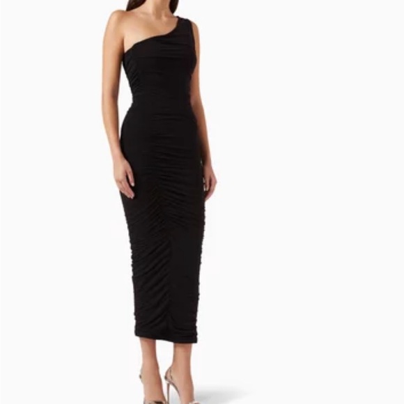 Good American Black One-Shoulder Ruched Dress - Picture 1 of 5